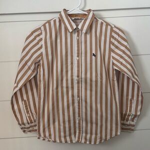 H&M Kids Tan and White Striped Button Down Shirt, Size 8